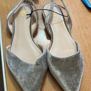 H&M Silver Velvet Pointed Slingback Flats